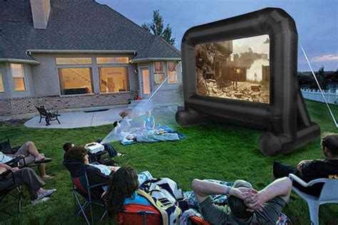 inflatable  screen takes backyard  parties