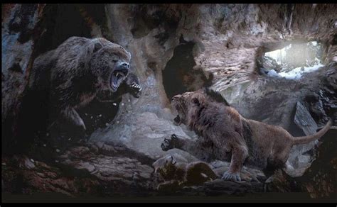cave bear ursus spelaeus mother rushes  defend  cub