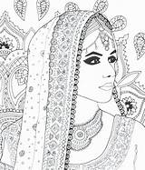 Coloring Pages Indian Wedding Women Adult Color Bride Colouring Mandala Beautiful Girl Adults Drawing Painting Clipart Draw Choose Board Book sketch template