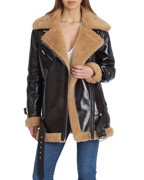 avec les filles faux leather sherpa trim biker jacket leather jackets women faux leather