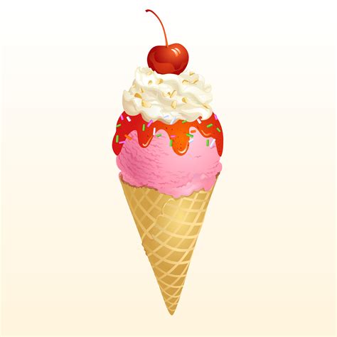 strawberry ice cream cone  vector art  vecteezy