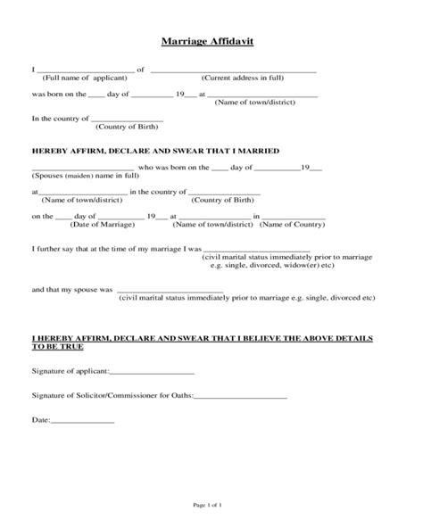 affidavit  marriage fillable printable  forms handypdf