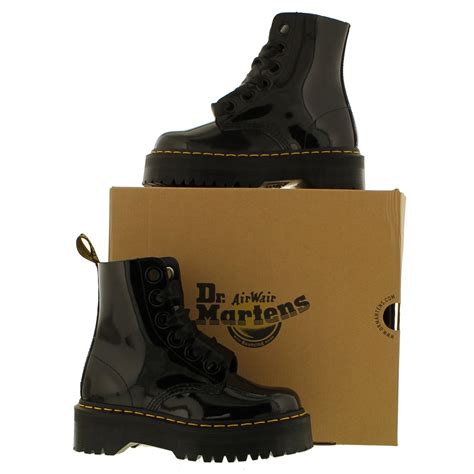 dr martens molly womens black patent leather platform ankle boots size