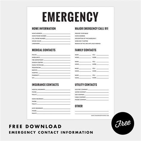 emergency contact card template