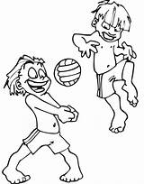 Volleyball Beach Coloring Pages Clipart Kids Printable Playing Ball Children Clip Cliparts Colouring Play Library Painting Cartoon Scene Summer Comments sketch template