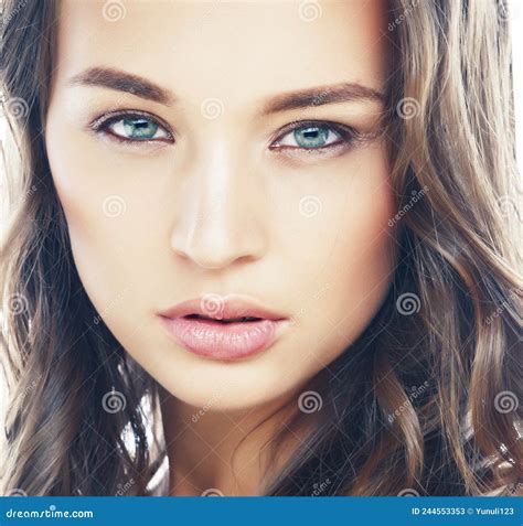 Young Sweet Brunette Woman Close Up Isolated On White Background