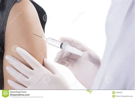 Doctor Nurse Holding A Syringe Give An Injection Stock