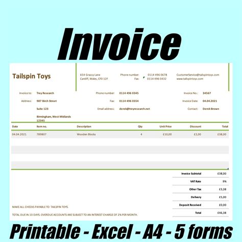 invoice template printable invoice business form editable etsy