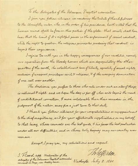 the letter of president thomas jefferson described below
