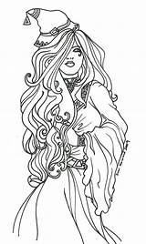 Coloring Pages Witch Deviantart Lineart Adult Beautiful Witches sketch template