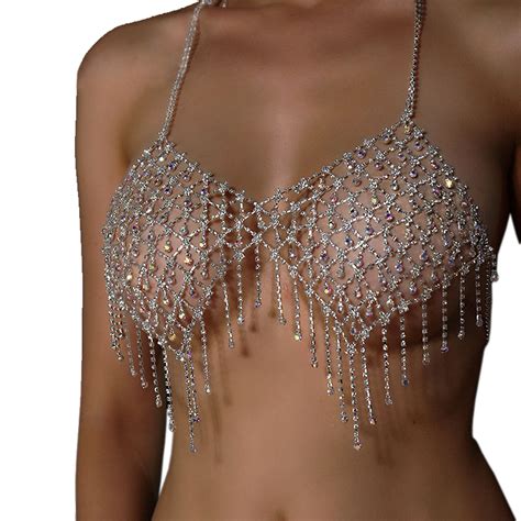 bling bling colorful crystal tassel body bra chain jewelry body chain