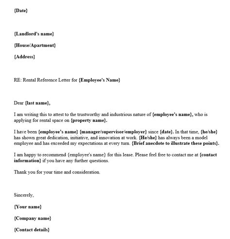 rental reference letter  employer template samples