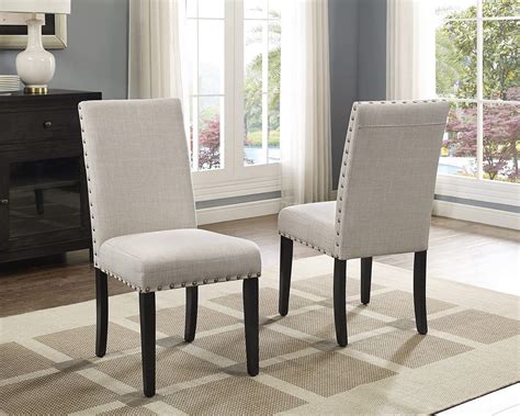 roundhill furniture biony tan fabric dining chairs  nailhead trim