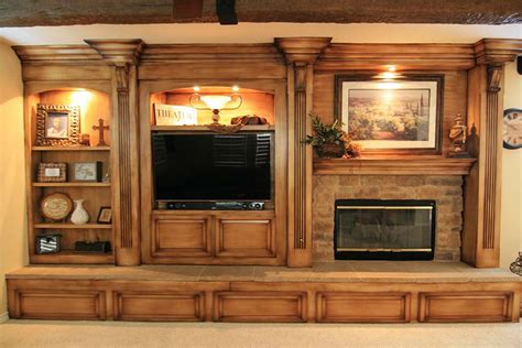 burnished wood entertainment center custom cabinets