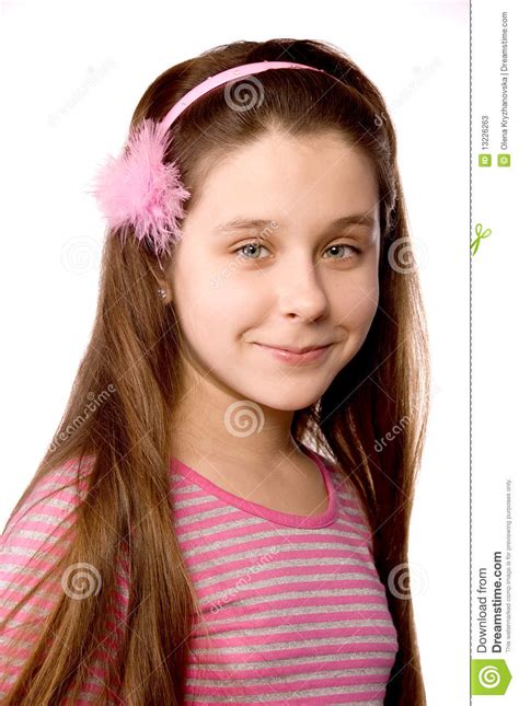 pretty girl   age  eleven isolated  white stock image image