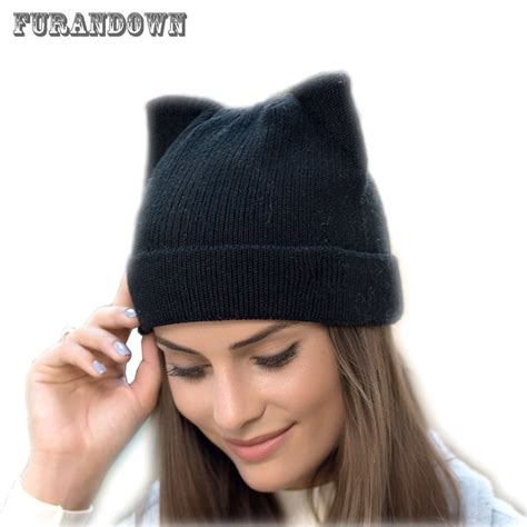 2018 New Winter Cat Ears Hat Women Knitted Wool Beanie Hats For Girls