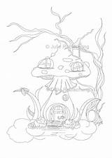 Toadstool Coloring House Printable sketch template