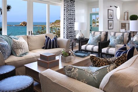blue  white coastal living room  ocean view