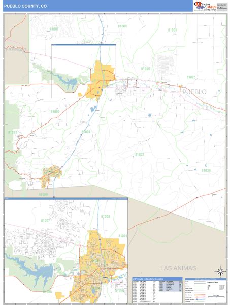 Pueblo County Colorado Zip Code Wall Map