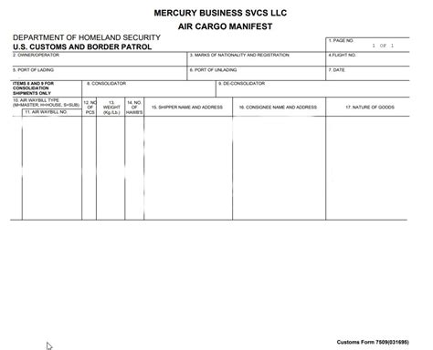 air cargo manifest mercury business services