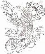 Koi Fish Tattoo Sleeve Half Coloring Pages Drawing Japanese Line Designs Tattoos Lucky Cat Sample Drawn Carp Drawings Step Linework sketch template