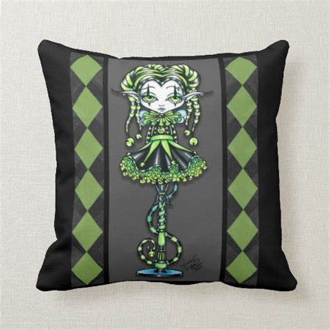 jinxy harlequin green jester pixie pillow zazzle