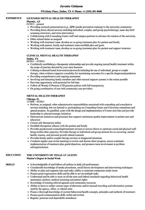 resume  mental health counselor