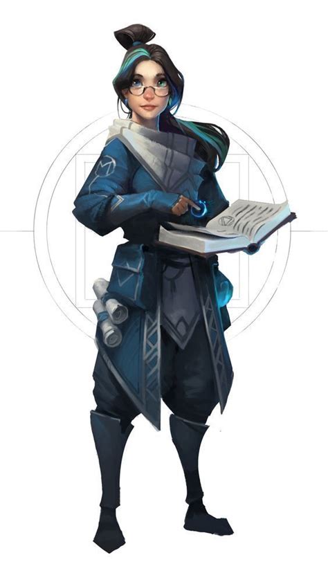 female academic wizard spellbook and scrolls cute character with