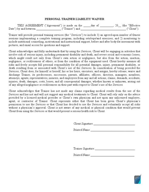 personal training waiver  release form  word eforms sexiz pix