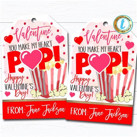 valentine popcorn tags    heart pop valentine gift tag gift