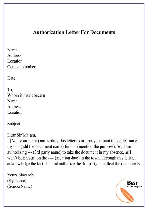 authorization letter  documents   letter template