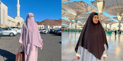 8 Portraits Of Titi Kamals Ootd During Umrah Wearing A Hijab And Veil