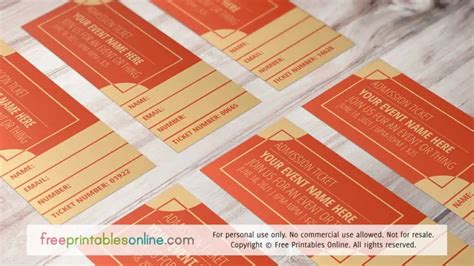 orange numbered event ticket template  printables