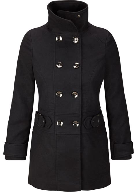 mooie jas met hoge kraag en tweerijknoopsluiting zwart