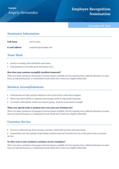 employee recognition award nomination template  templates jotform