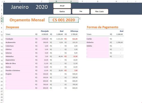 Planilha De Controle De Gastos De Obras Em Excel