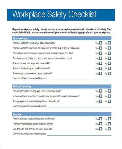 safety checklist examples  samples   word google docs