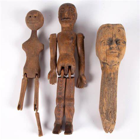 sold price assorted folk art wooden carvings lot   june