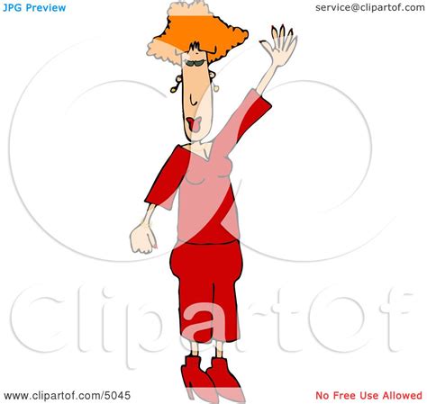 redhead lady waving hello or goodbye clipart illustration