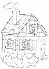 Coloring House Pages Little Pigs Three Houses Farm Simple Getcolorings Printable Color Colouring Gingerbread sketch template