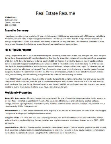 real estate resume templates  word pages