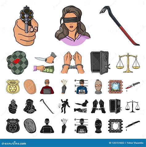 crime  punishment cartoon black icons  set collection  design