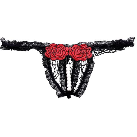 Sexy Embroidery Woman Panties Open Crotch Lace Crotch Thong Pearl