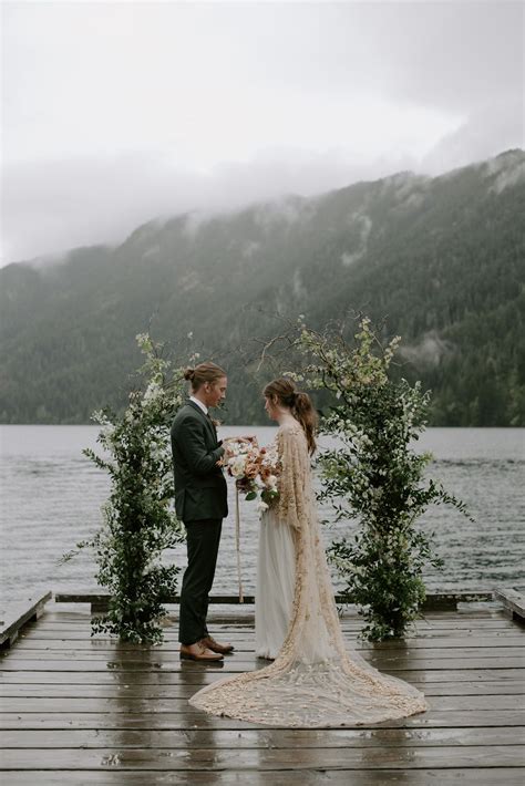 Ring Placement Wedding Photos Lake Crescent Dock Waterfront