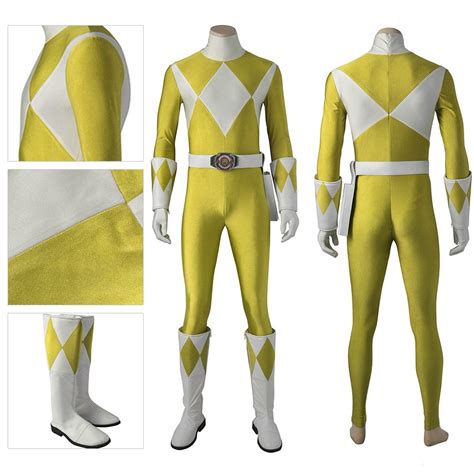 yellow ranger cosplay costume mighty morphin power rangers artificial