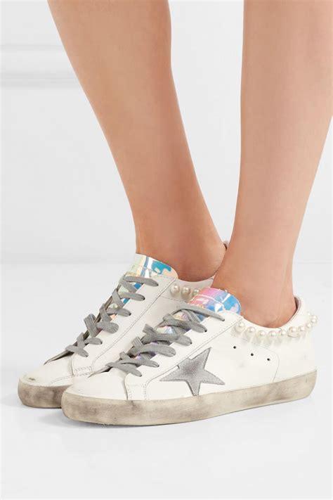 golden goose deluxe brand womens superstar embellished distressed leather sneakers white white