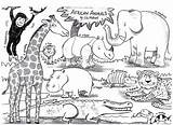 Coloring Animals African Pages Safari Animal Printable Zoo Clipart Colouring Big Kids Sheets Print Savanna Elephant Adult Giraffe Children Printing sketch template
