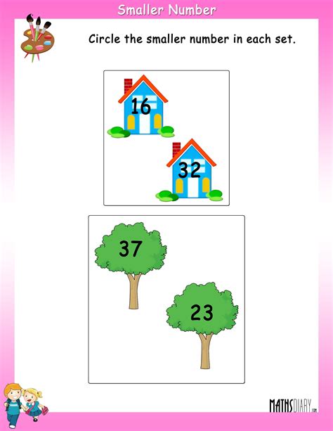 circle  smaller number math worksheets mathsdiarycom