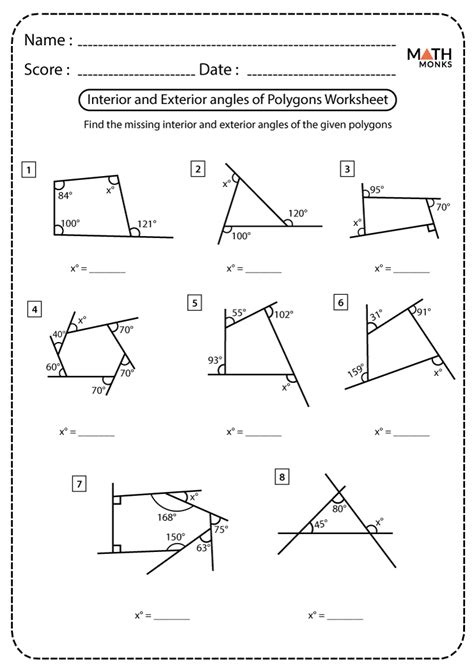 Sum Of Interior Angles Of A Polygon Worksheet With Answers