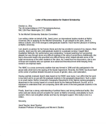 sample recommendation letter  university scholarship
